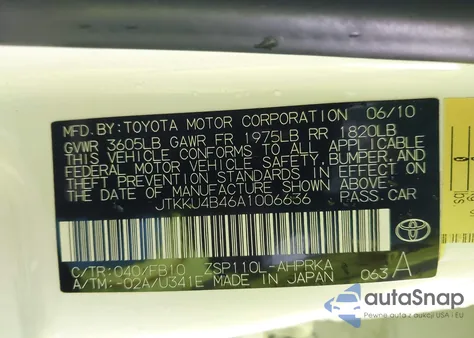 2010 Scion Xd z USA, uszkodzony, nr VIN JTKKU4B46A1006636